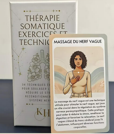 Jeux de cartes conçus pour faciliter la pratique d'exercices de thérapie somatique, aidant à la régulation du système nerveux, au soulagement du stress et à la reconnexion corps-esprit. Ces cartes proposent des techniques de respiration, d'ancrage et de mouvements doux, avec des instructions claires pour tous les niveau.